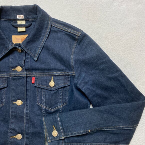 Levi's Trucker Denim Jean Jacket Women's M Dark Blue Stretch - Picture 3 of 11
